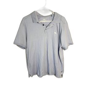 Tommy Bahama Striped Polo Shirt Mens Large L Blue Gray Marlin Knit Short Sleeve